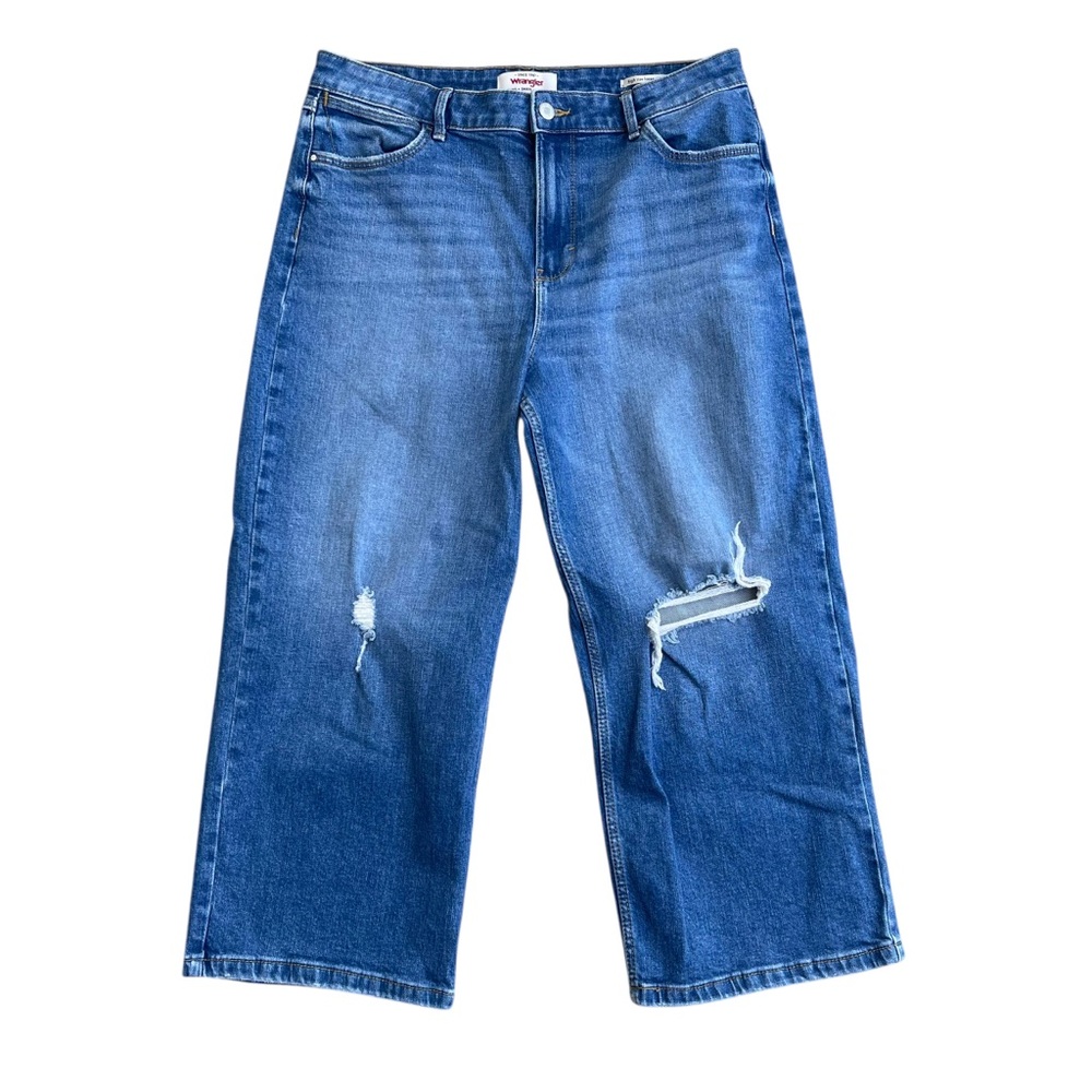 Wrangler High Rise Cropped Jeans SZ 12 | Distressed Loose Straight‎ Leg
